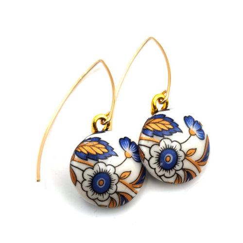 Melanie Sherman, “Porcelain Dangles | Round | Blue & Gold Vintage Flowers | with 14k Gold Round Wire”, #10