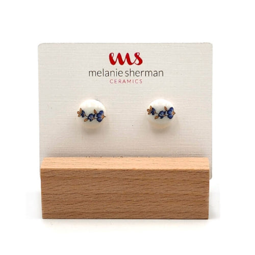 Melanie Sherman, “Porcelain Studs | Round | Blue & Gold Vintage Flowers | Surgical Stainless-Steel Posts”, #12