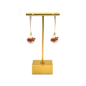 Melanie Sherman, “Porcelain Dangles | Round | Red & Gold Vintage Flowers | with 14k Gold Round Wire | Long”, #14