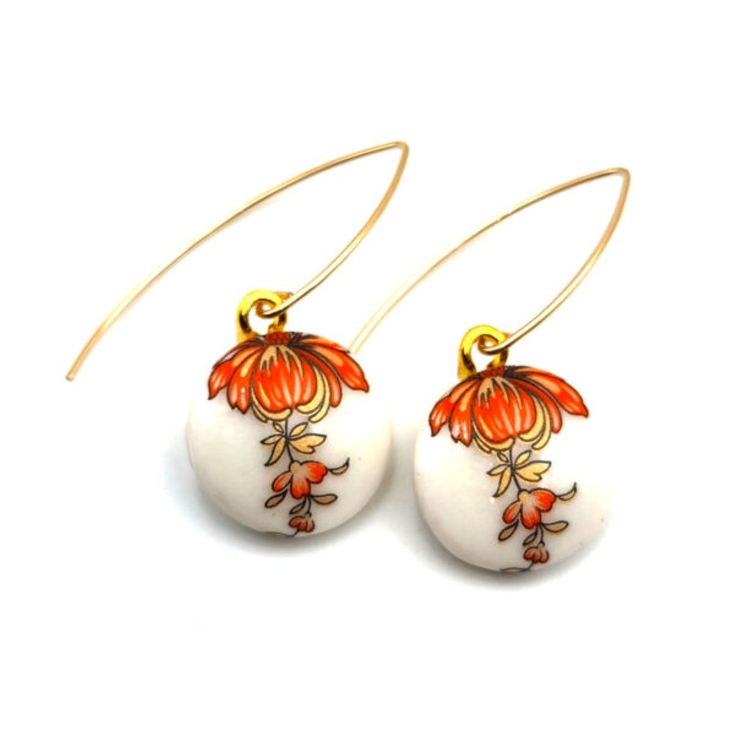 Melanie Sherman, “Porcelain Dangles | Round | Red & Gold Vintage Flowers | with 14k Gold Round Wire”, #15