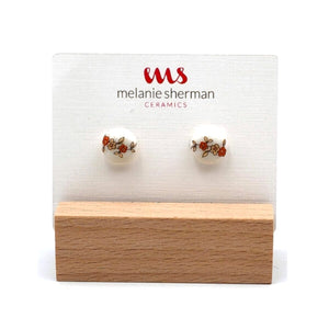Melanie Sherman, “Porcelain Studs | Round | Red & Gold Vintage Flowers | Surgical Stainless-Steel Posts”, #16